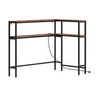 SoBuy | Console d'entrée marron avec prise intégrée | Table d'appoint industrielle à étagère | Bureau d'angle en MDF et métal | 120×80×101 cm | Capacité de charge 48 kg | FSB105-E-N Marron