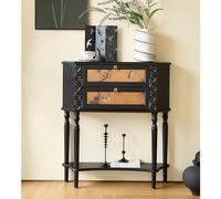 Console d'Entrée Sculptée Élégante, Buffet Rétro en Bois Massif Style Français avec Tiroirs, Meuble de Rangement Salon Vintage, Décor Maison Style Milieu de Siècle(90x20x90cm)