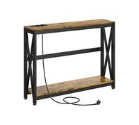 HOMCOM Table Console avec multiprise, Table de canapé avec 2 étagères, Table d'entrée étroite pour Salon, Chambre, Couloir, 100 x 24 x 75 cm, Style Industriel, Marron Rustique et Noir
