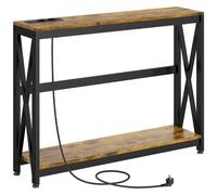 HOMCOM Table Console avec multiprise, Table de canapé avec 2 étagères, Table d'entrée étroite pour Salon, Chambre, Couloir, 100 x 24 x 75 cm, Style Industriel, Marron Rustique et Noir