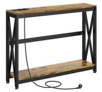 HomCom Console d'entrée industriel 2 niveaux – prises et USB intégrées – acier noir effet bois