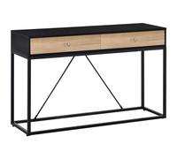 HomCom Console design 2 tiroirs métal aspect bois chêne clair et noir 120 x 35 x 75 cm