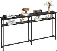 Console design industriel,2 étagères - acier noir - panneaux aspect bois,180 X 20 X 99CM