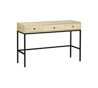 Console design industriel 3 tiroirs structure piètement acier noir panneaux aspect bois clair