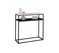 IDMarket - Console Double Alaska Effet marbre et Bois Noir Pied métal