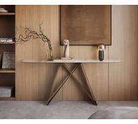Console Edge forme bateau 180x40 cm Céramique Minas Melange Weiß-Beige Velio Métal Effektfinish Titan