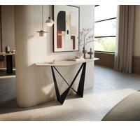 Console Edge Polygonal 140x50 cm Céramique Laminam® Travertino Bianco Creme-Weiß Spios Métal Noir