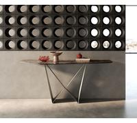 Console Edge Polygonal 180x50 cm Céramique Emperador Extra Lucidato Dunkelbraun Spios Métal Effektfinish Titan