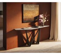 Console Edge Polygonal 180x50 cm Céramique Laminam® Travertino Bianco Creme-Weiß Spios Métal Effektfinish Titan