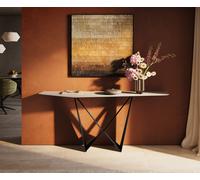 Console Edge Polygonal 180x50 cm Céramique Laminam® Travertino Bianco Creme-Weiß Spios Métal Noir