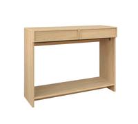 Console effet bois naturel 2 tiroirs et étagère - L 100 x P 33 x H 78cm - Kuba