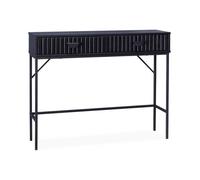 sweeek - Console 2 tiroirs Effet Bois rainuré Noir. Pieds métal Noir