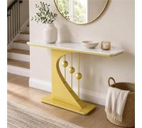 Console Effet Marbre, Table Console Couloir, Table D'entrée Étroite Moderne | Plateau Arrondi, Socle Large Noir, Base Sculpturale, Format 100/120/150 X 30 X 80 Cm, Profil Fin(Gold,47.2"/120cm)