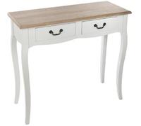 Console en bois avec 2 tiroirs, coloris blanc-chêne - Dim : L.87 x l.34 x H.78 cm