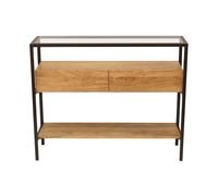 Console en bois manguier massif et plateau en verre 2 tiroirs L100 cm SITA