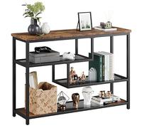 Console en Bois,Table Console à 4 Niveaux avec Compartiments Ouverts - Table d'entrée étroite avec étagères en Verre et Cadre en métal - Table de Couloir Industrielle pour Salon, Foyer
