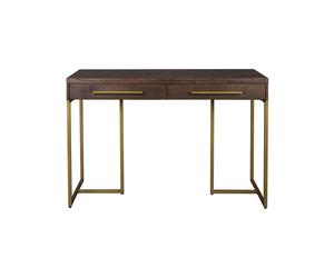 Console en panneau de particules plaqué acacia marron, 2 tiroirs, structure cuivre patiné, motif chevron - Dutchbone, Class - 120x45x78 cm