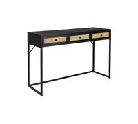 Console en rotin noir, droite, 3 tiroirs - White Label, Guuji - 40x120x76 cm