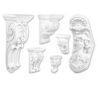 Console en stuc - grand choix 108 x 69 mm Console murale élément décoratif baroque - décoration en polyuréthane pré-apprêté résistant aux chocs (C8035)