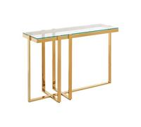 Console en verre trempé et acier inoxydable chromé - Transparent et doré - VELETIA de