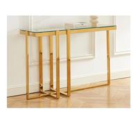 Console en verre trempé et acier inoxydable chromé - Transparent et doré - VELETIA de Pascal Morabito