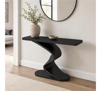 Console Entrée Étroite, Table D'appoint Contemporaine, Console Effet Marbre | Base Sculpturale Incurvée, Plateau Blanc Arrondi Et Profil Fin Pour Hall, Couloir Ou Salon Moderne(Black,59"/150cm)