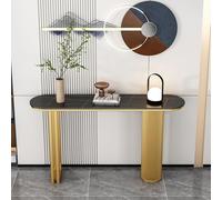 Console étroite moderne d'entrée avec base géométrique, dalle de roche industrielle, cadre rectangulaire en métal, table derrière le canapé pour salon, couloir, foyer