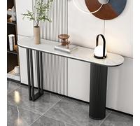 Console étroite moderne d'entrée avec base géométrique, dalle de roche industrielle, cadre rectangulaire en métal, table derrière le canapé pour salon, couloir, foyer