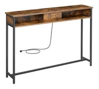 Console Fine avec Multiprise, Chargement Caché, Gain de Place, 25 x 120 x 81,1 cm, Marron Rustique et Noir d’Encre