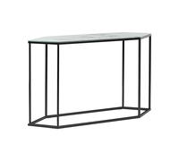 Console Glamour Plateau Effet Marbre Blanc Verre Trempé Cadre en Acier Pieds Noi