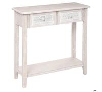 Atmosphera – Console Hina – Bois blanchi, 2 tiroirs sculptés, 1 étagère – L 80 x P 30 x H 80 cm
