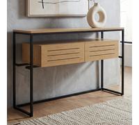 Console Hwc-P46, Table De Téléphone, Table D'appoint, Table De Rangement, Tiroir, Métal, Mdf, Mélamine, 80 X 120 X 40 Cm Aspect Bambou Gris