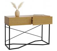 Console HWC-P47, table de téléphone, table d'appoint, table de rangement, tiroir mélaminé industriel 81x120x40cm aspect bambou Beige