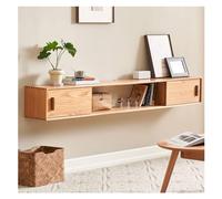 Console Média Centre de divertissement TV flottant en bois for la maison, meuble TV flottant mural moderne avec étagère de rangement ouverte et portes coulissantes Centre de divertissement(Nature,130x