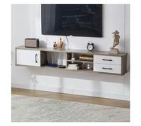 Console Média Étagères TV de salon, meuble TV flottant mural, console multimédia de divertissement, grand meuble de rangement for le bureau et la maison Centre de divertissement(White+Gray,170*24*28cm