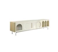 Console Média Meuble TV Blanc, casier de Rangement de Grande capacité for Salon et Maison avec Pieds de Support en Acier Inoxydable Centre de Divertissement