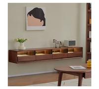 Console Média Meuble TV flottant en bois de noyer, meuble TV mural avec 4 portes, console multimédia de divertissement moderne, grande étagère de rangement sous le téléviseur Centre de divertissement(