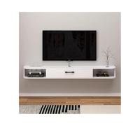 Console Média Meuble TV flottant, meuble TV mural, console multimédia de support TV flottant moderne avec porte rabattable et étagères ouvertes, for salon et bureau (blanc) Centre de divertissement(20