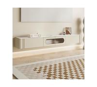 Console Média Meuble TV Flottant Moderne avec Porte et 2 tiroirs, Meuble TV étroit, Support Flottant Mural for téléviseurs, 78,7 Pouces, Blanc crème Centre de Divertissement