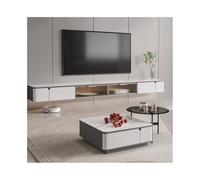 Console Média Meuble TV flottant mural, console multimédia TV for centre de divertissement mural, support TV flottant blanc moderne avec 2 portes rabattables en verre Centre de divertissement(240x35x2