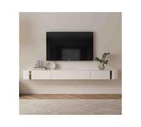 Console Média Meuble TV flottant mural for sous les téléviseurs, console multimédia flottante avec 2 tiroirs et 1 armoire, meuble TV moderne en bois d'hévéa avec plateau en verre trempé Centre de dive