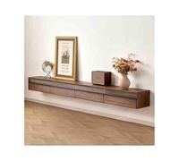 Console Média Meuble TV mural flottant en noyer noir, unité murale multimédia avec lumière LED, support TV flottant avec porte rabattable et tiroir for salon Centre de divertissement(240x26x22cm)
