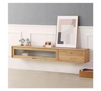 Console Média Meuble TV mural suspendu Meuble TV flottant fixé au mur avec 2 grands tiroirs de rangement et une étagère ouverte avec porte en verre Console TV Table Meubles multimédias de divertisseme