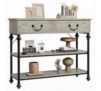 Console Meuble 100 cm, 2 Tiroirs, 2 Étagères, Pied Métal, Style Industriel | Table Console Canapé pour Petit Espace, Structure Stable, Pied Réglable, Meuble Derriere Canapé pour Salon, Chambre, Couloir