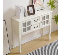 Console Meuble Bois Tiroir avec Poignées en Laiton Coins Arrondis Console D'entrée Blanche Pieds Réglables avec Portes Convient aux Salons et aux Entrées(C,120 * 32 * 82cm)