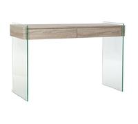 Console Meuble console en MDF tempéré naturel et verre trempé - Longueur 120 x Profondeur 40 x Hauteur 76 cm