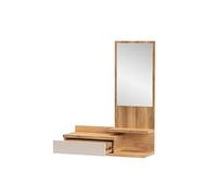Console meuble d'entrée avec 1 tiroir et miroir coloris Beige/chêne Mauvella - Longueur 81 x Hauteur 116 x Profondeur 27,4 cm - -