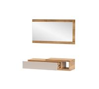 Console meuble d'entrée avec 1 tiroir et miroir coloris Beige/chêne Mauvella - Longueur 91,5 x Hauteur 70 x Profondeur 26 cm - -