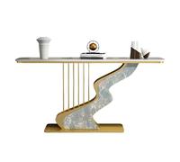 Console Meuble Entree de Décoration Intérieure Console Entree de Luxe Nordique a Bords Étroits en Pierre avec Cadre en Métal Doré pour Couloir, Chambre, Salon(Green,120 * 30 * 80cm)