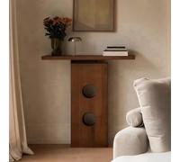 Console Meuble Entree Étroite en Bois Massif, Table Console avec Plateau Spacieux, Meuble Entree Couloir Style Néo-Chinois, Design Artistique avec Découpes Circulaires(Yellow,100x25x85 cm/39x10x33 in)